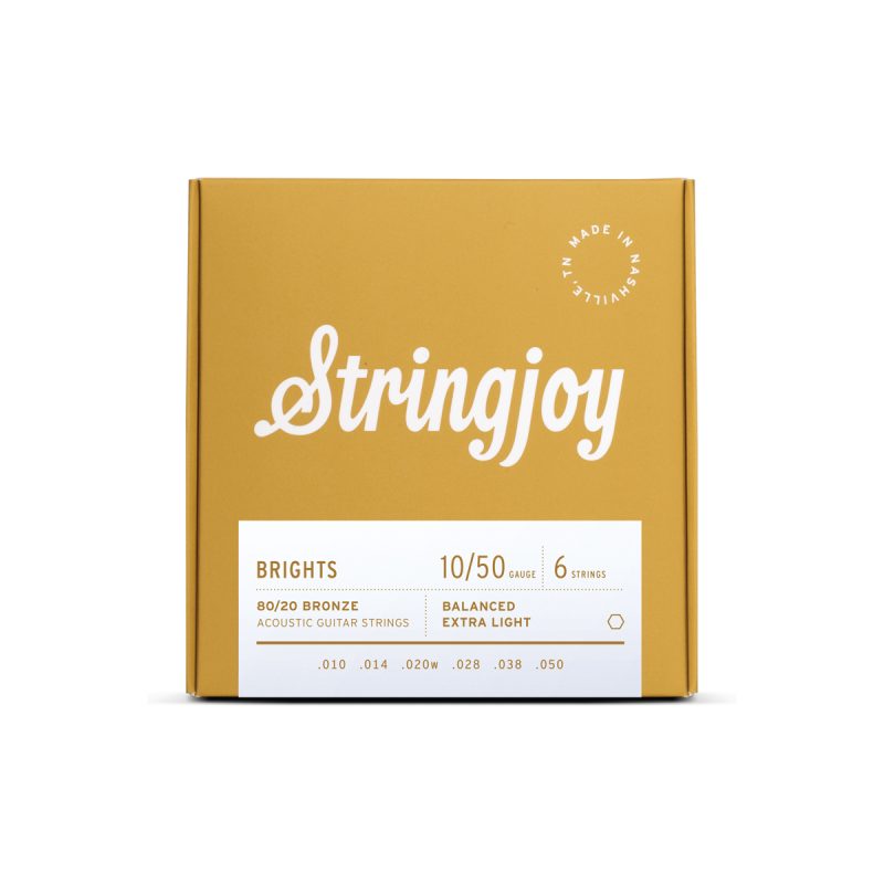 Stringjoy Brights | Extra Light Gauge (10-50) 80/20 Bronze Acoustic Guitar Strings